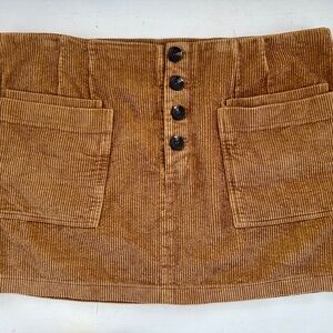 Button-Front Corduroy Stretch Mini Skirt, Size A (Women’s 14-16/XL), Tan